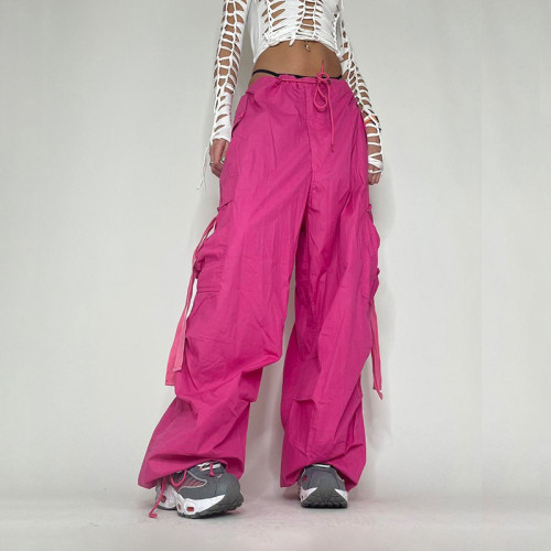 Oversized Lace Up Low Rise Chic Pink Casual Streetwear Women's Pants