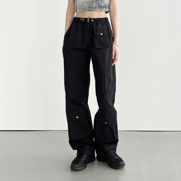 Women Dark Academic Korean Fashion Streetwear Solid Cargo Pants