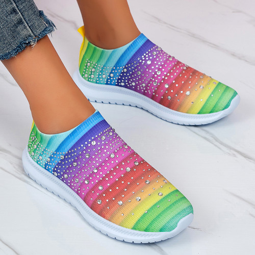 Women's Flats Shoes Rainbow Rhinestone Loafers