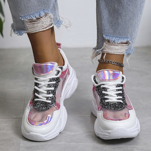 Women's Fashion Mixed Colors Bling Breathable Mesh Sneakers