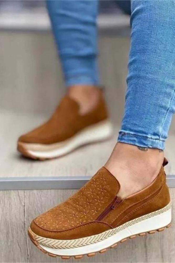 Women's Slip On Zipper Fashion Comfortable Flat Shoes