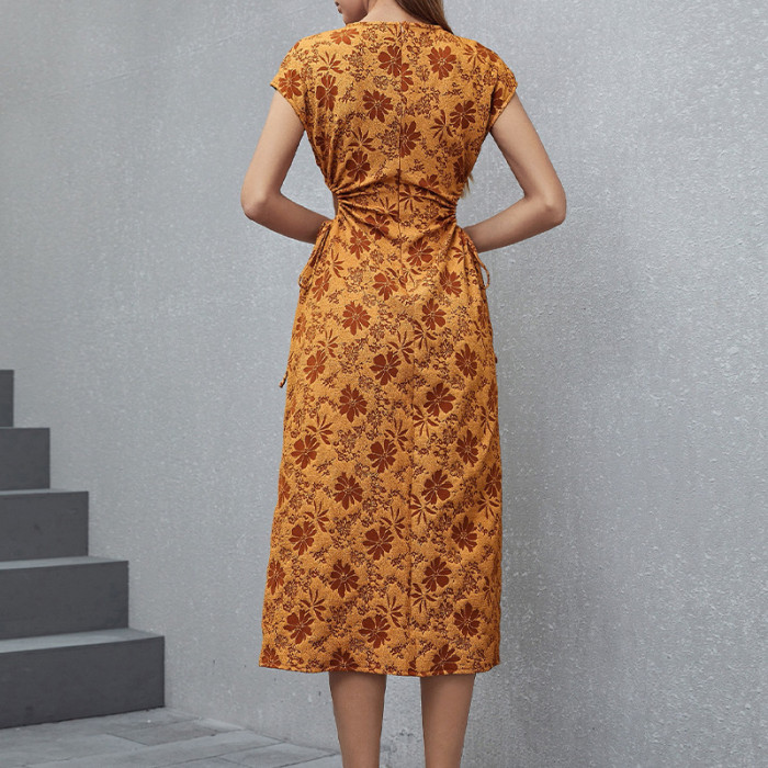 Fashion Side Hollowed-Out Temperament Print Casual Dress