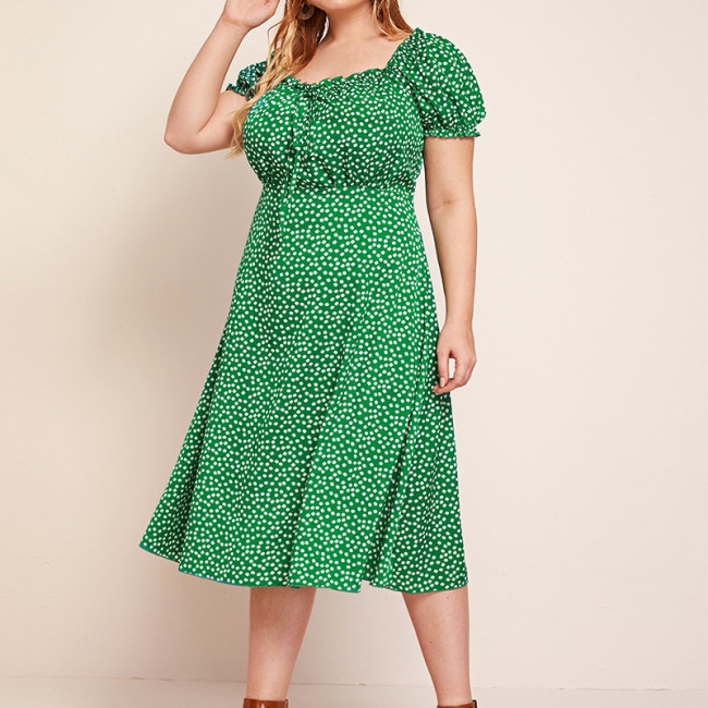 Woman Floral Print Boho High Waist Casual Dress