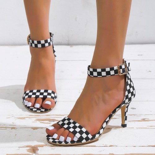 Fashion Sexy Open Toe Women Plaid High Heel Sandals