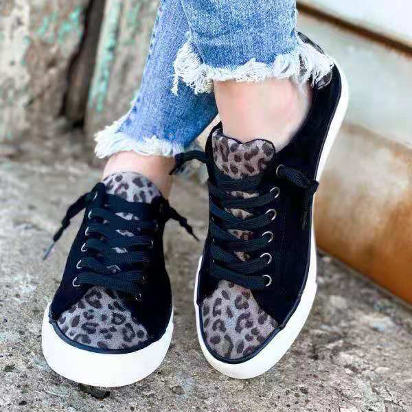 Women's Casual Lace Up Leopard Print Canvas Shoes