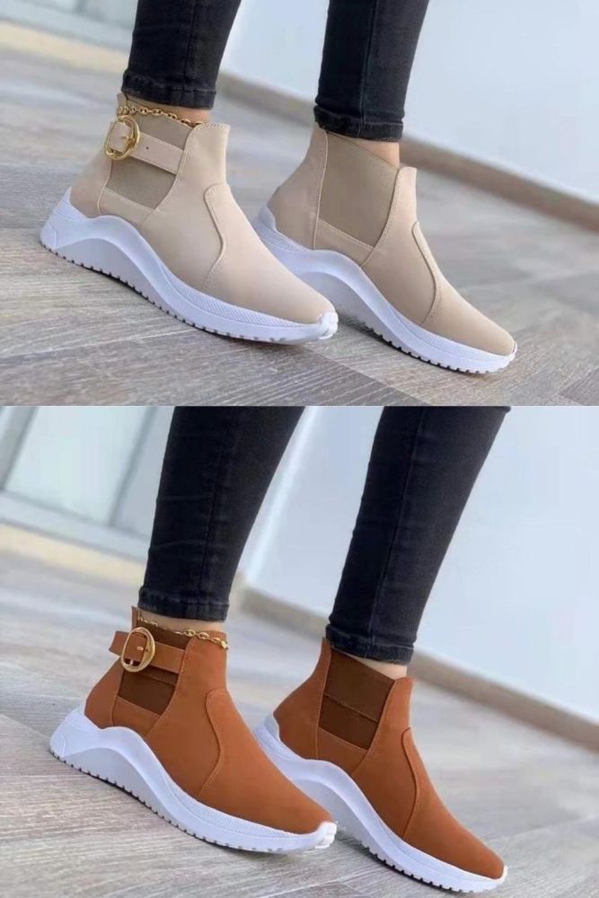 Women's Autumn Round Toe Retro Side Buckle Ankle Boots
