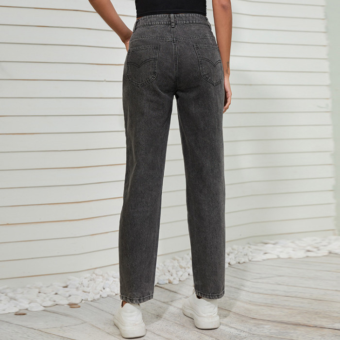 Women's Casual Straight Mid Waist Jeans