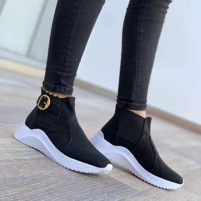 Women's Autumn Round Toe Retro Side Buckle Ankle Boots