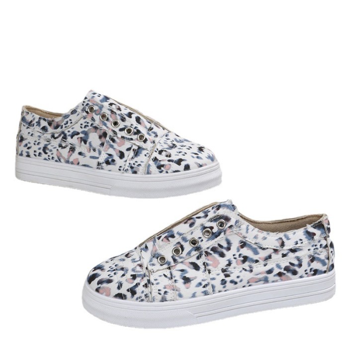 New Round Toe Deep Mouth Casual Canvas Leopard Print Skate Shoes