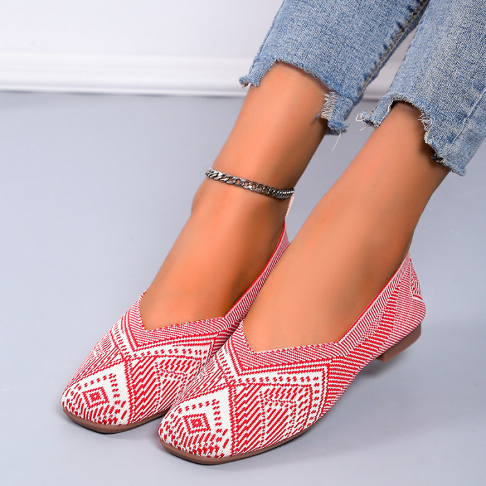 Women's Square Toe Fly Woven Shallow Mouth Flats Loafers