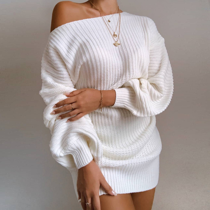 Women Fashion Casual Lantern Sleeve Knitted Sweater