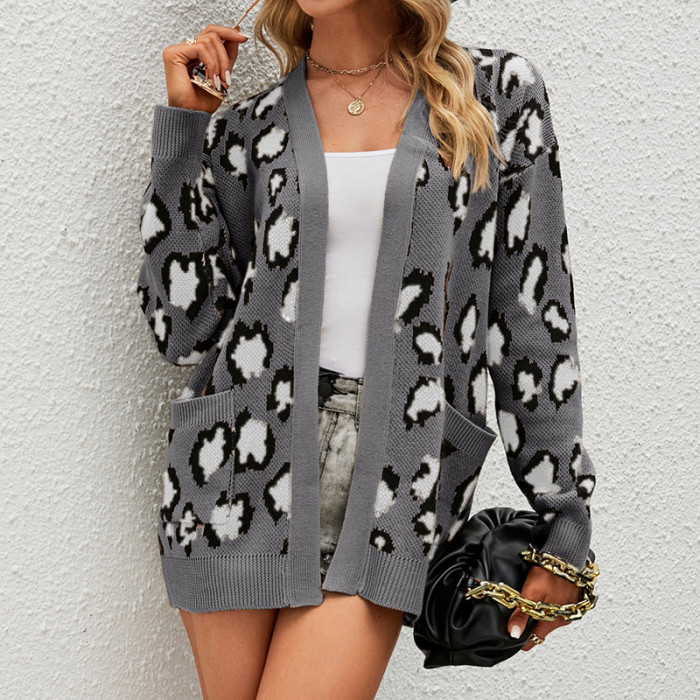 New Women's Print Mid-length Knitted Cardigan