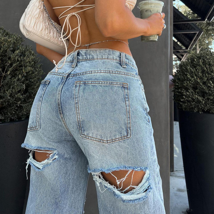 Women's Low Waist Y2K Ripped Jeans