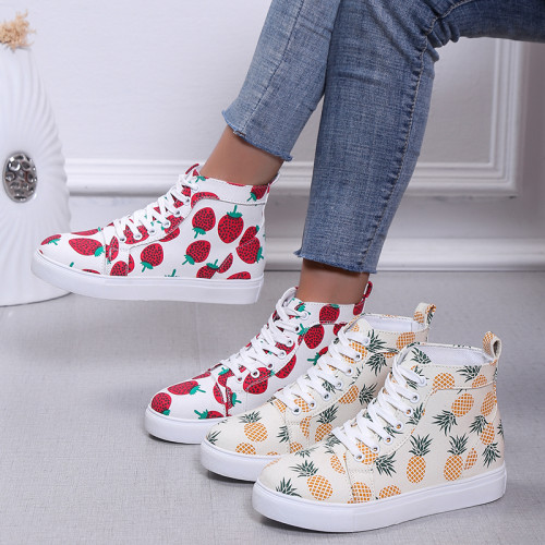 Women Printed Strawberry Canvas Shoes
