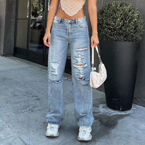 Women's Low Waist Y2K Ripped Jeans