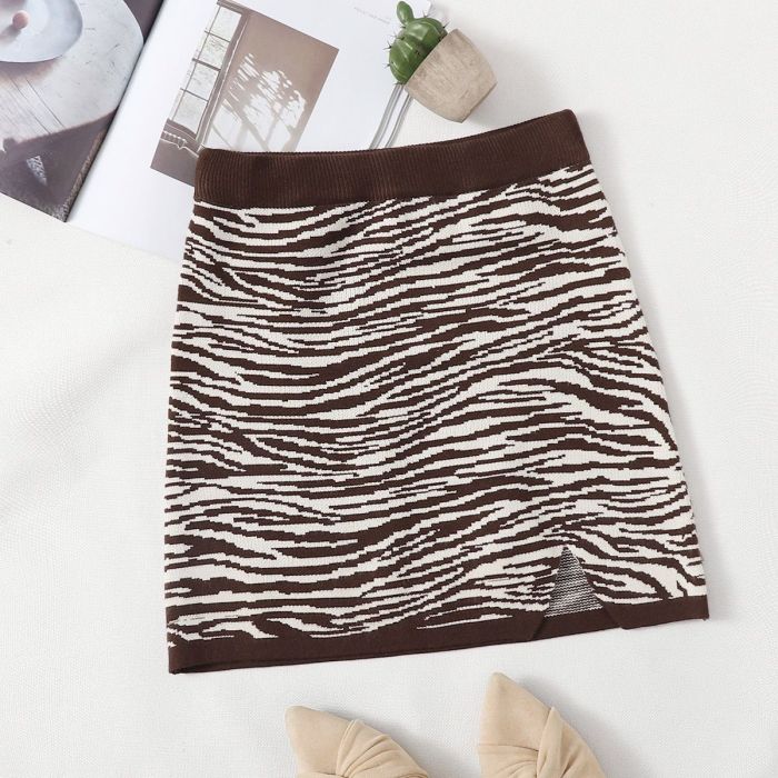 Autumn Winter Zebra Knit A-Line Skirts