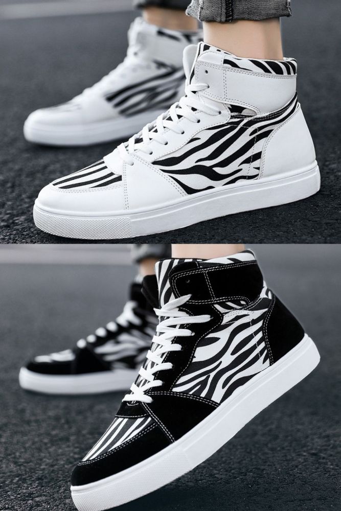 Men's High Top Zebra Pattern Non-slip Sneakers