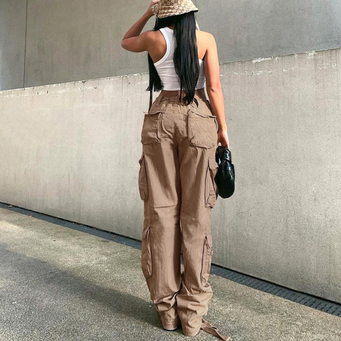 Women y2k Fashion Pockets Wide Leg High Waist Cargo Pants