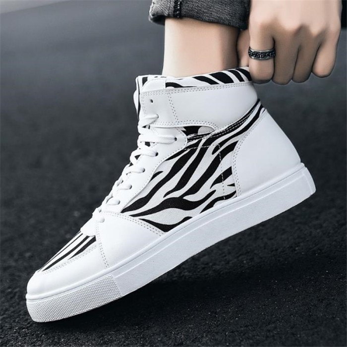 Men's High Top Zebra Pattern Non-slip Sneakers