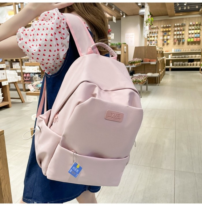 Women Solid Color Portable Waterproof Nylon Backpack