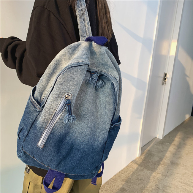 New Simple Washed Denim Canvas Backpack