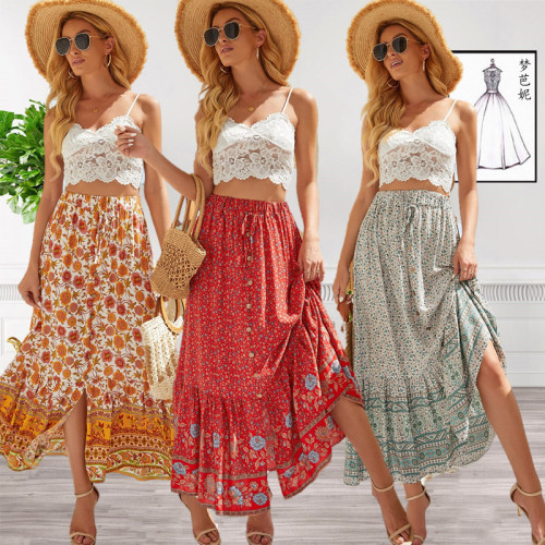 Women's Bohemia Floral Print Slit Skirts