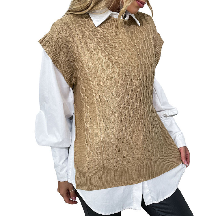 Fashion Women's Solid Color Knitted Twist Sweater Vest