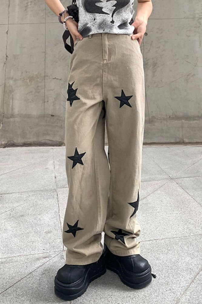 Woman Fall Fashion Pentagram Patch Loose Pants