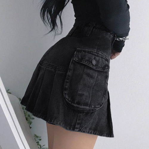 Y2k Women Dark Gothic Streetwear Mini Denim Skirt