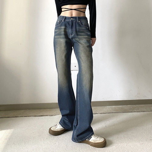 Harajuku Vintage Women Mid-Rise Waist Straight Jeans