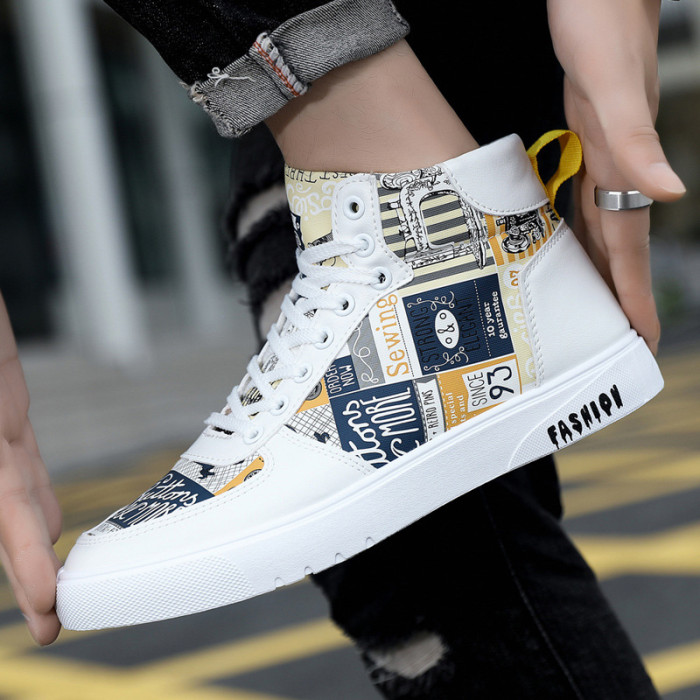Men Fashion Printing High Top Lace-up Casual Sneakers