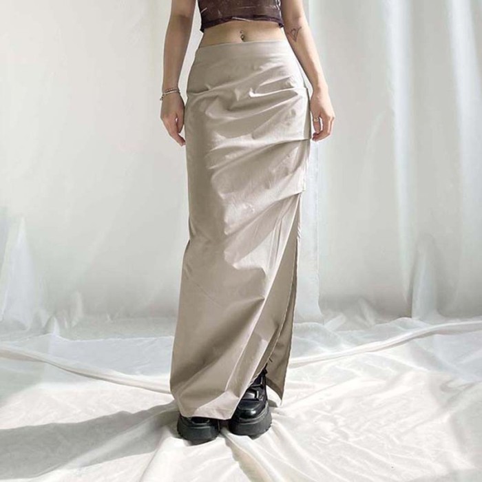 Women Solid Side Split Y2K Street Style Skirts
