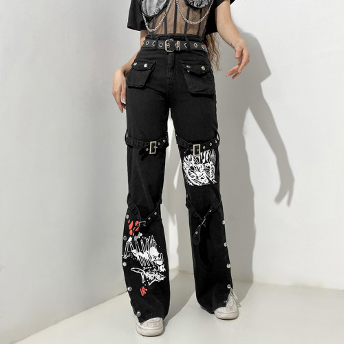 Women Y2K Dark Hight Waist Streetwear Baggy Jeans