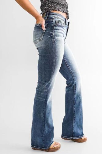 Women Retro Mid Waist Stretch Slim Casual Jeans