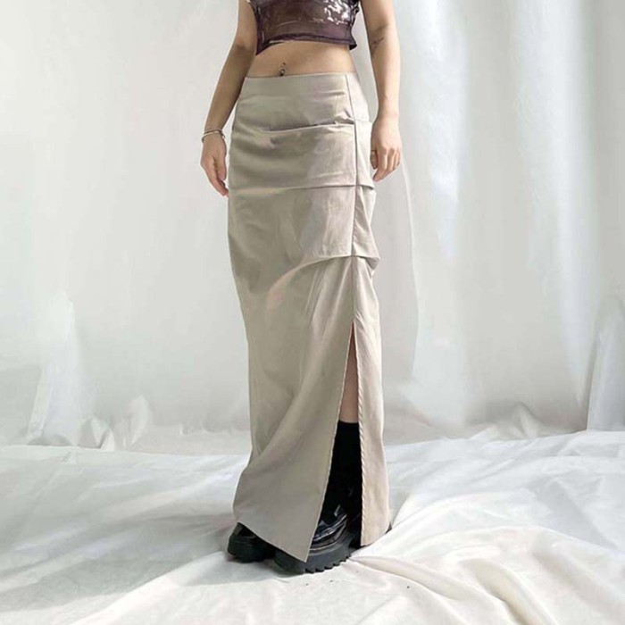 Women Solid Side Split Y2K Street Style Skirts