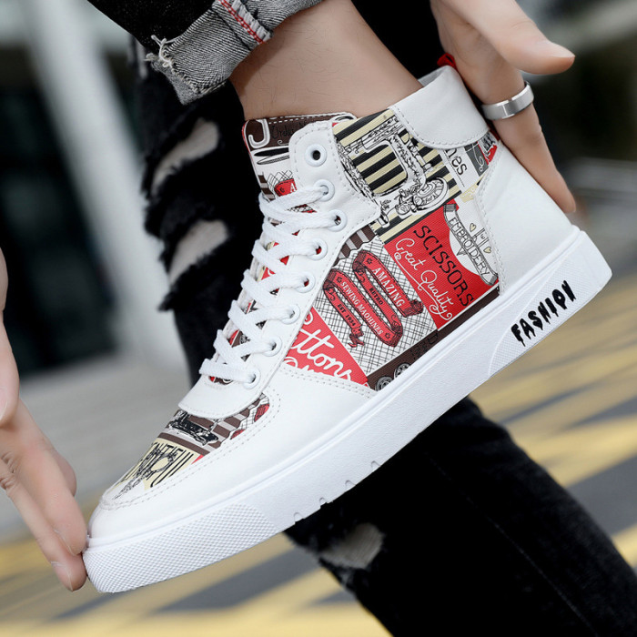 Men Fashion Printing High Top Lace-up Casual Sneakers
