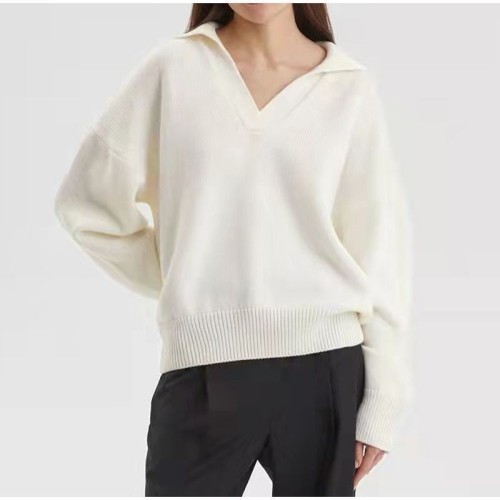 New Fashion Solid V-neck Polo Collar Knitted Sweater