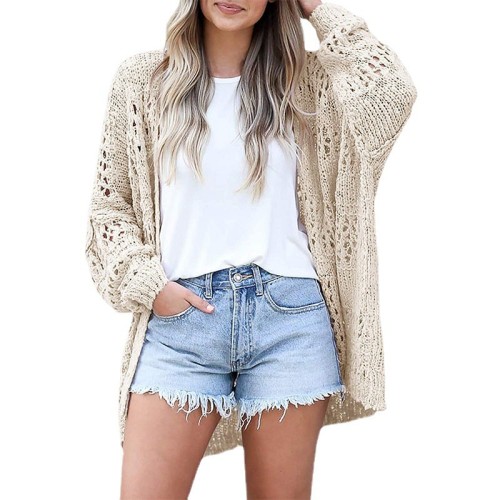 Women Crochet V-Neck Bat Sleeve Knitted Cardigan
