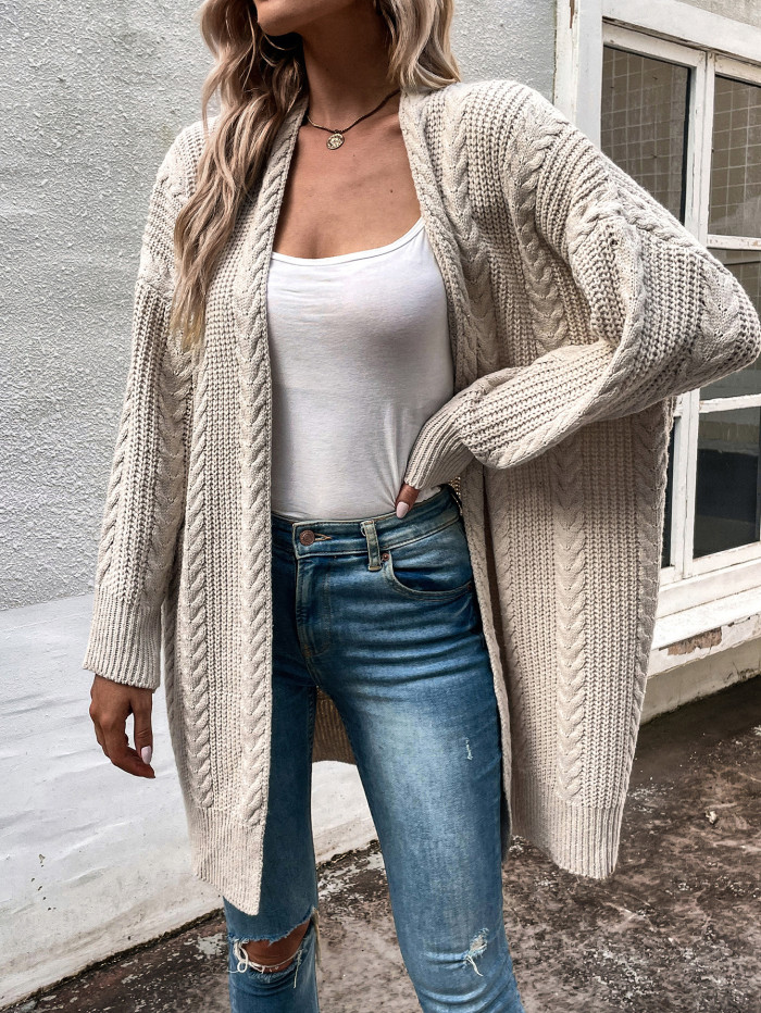 Women Solid All-Match Twist Thick Warm Long Cardigans