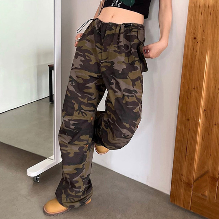 Y2k Low Waist Street Loose Camouflage Pants  for Women