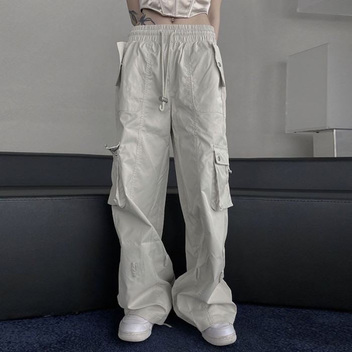 Y2K Elastic Waisted Grey Big Pockets Cargo Pants