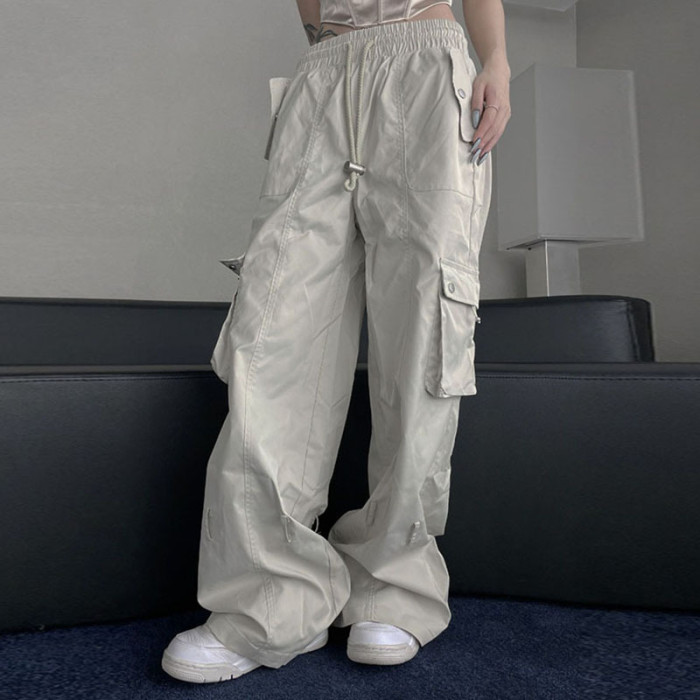 Y2K Elastic Waisted Grey Big Pockets Cargo Pants
