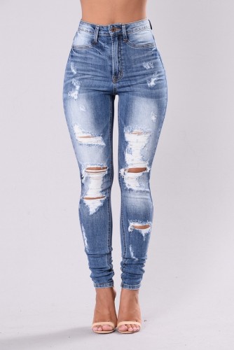 Women Hole Vintage Elasticity Skinny Ripped Denim Jeans