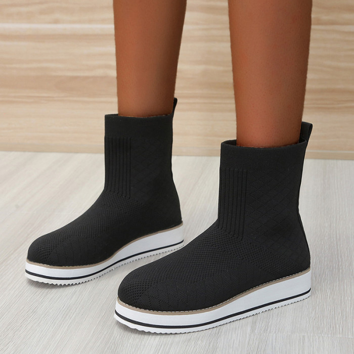 Women Gothic Platform Stretch Knitted Sock Boots