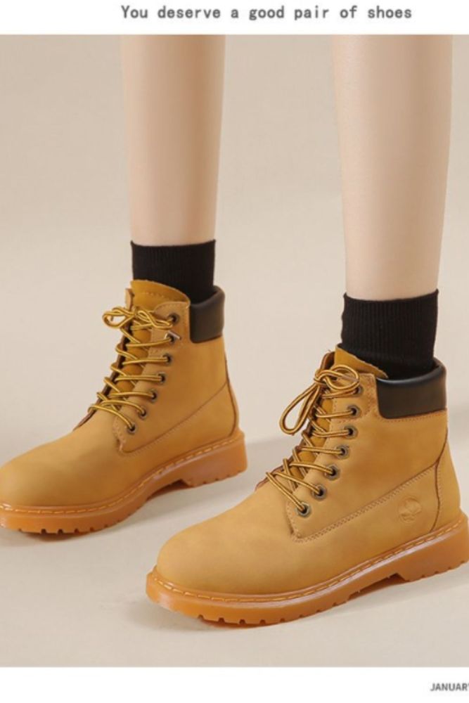 Couple Retro High Quality Lace-up Sqaure Heel Martin Boots