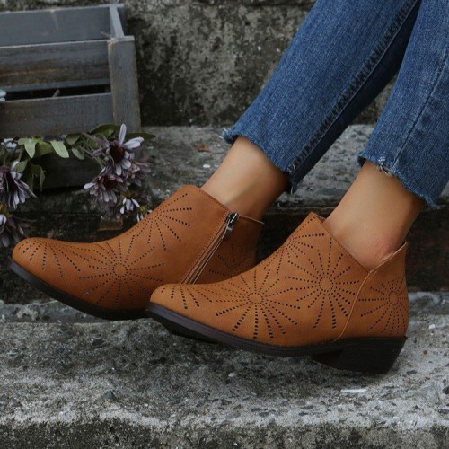 Women's Vintage Round Toe Comfort Thick Heel Boots