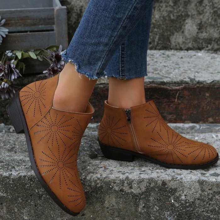 Women's Vintage Round Toe Comfort Thick Heel Boots