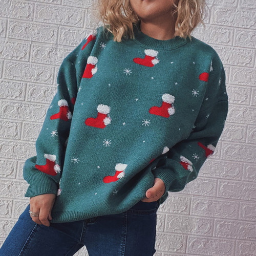 Women's Printed Round Collar Knitted Sweaters