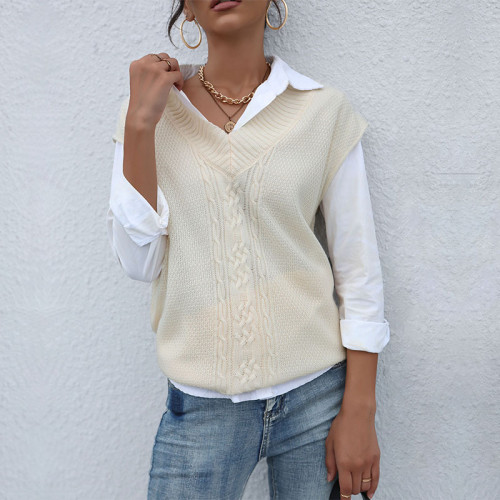Women V-neck Loose Sleeveless Knitted Vest