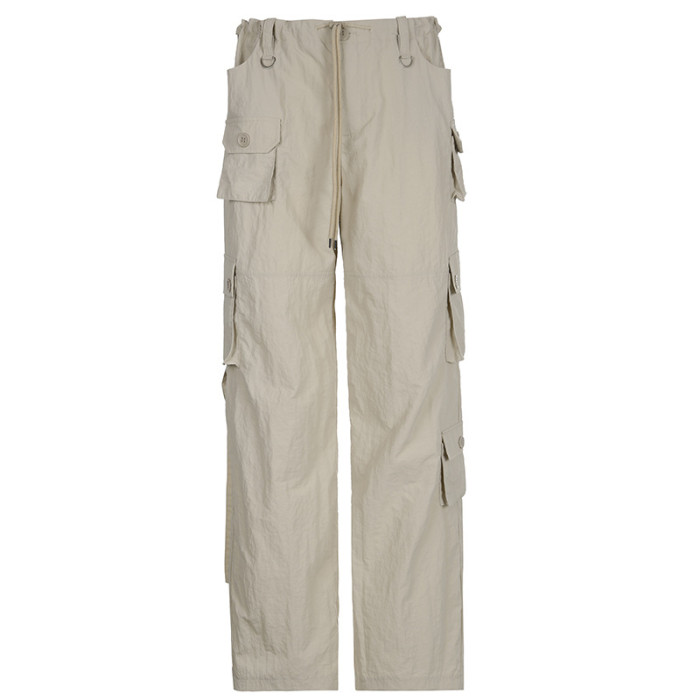 Light Khaki Low Rise Pocket Patchwork Baggy Cargo Pants